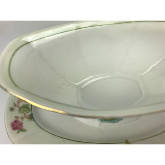 Victoria China Czechoslovakia Gravy Boat With Attached Underplate Pink Roses - Picture 7 of 12